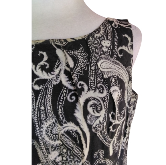 Talbot's Black & Cream Paisley Print Cotton Silk Fit & Flare Dress Size 4 - Picture 3 of 8